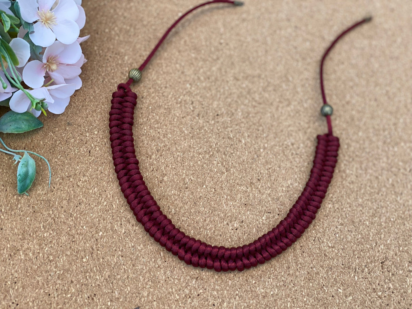 Handmade Boho Macrame Statement Chunky Necklace, Cotton Anniversary, 18th birthday gift