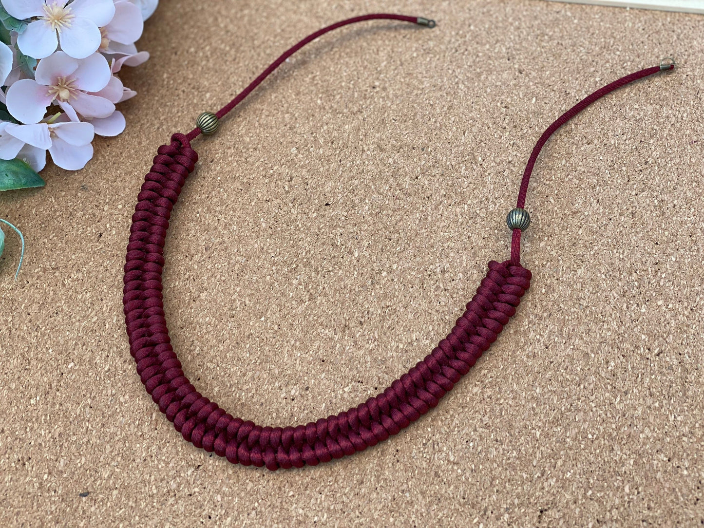 Handmade Boho Macrame Statement Chunky Necklace, Cotton Anniversary, 18th birthday gift