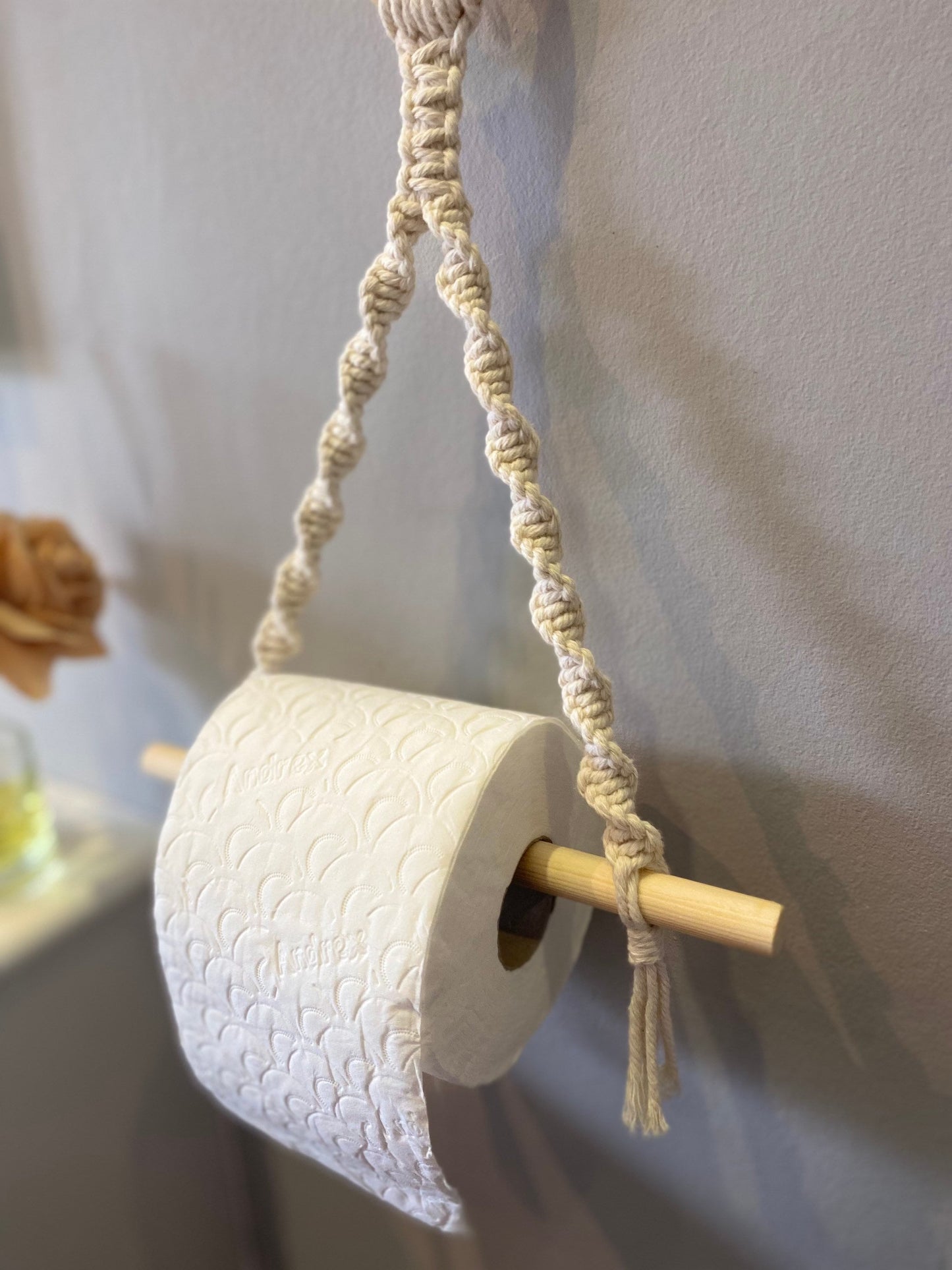 Rustic Macrame Hanging Toilet Roll Holder