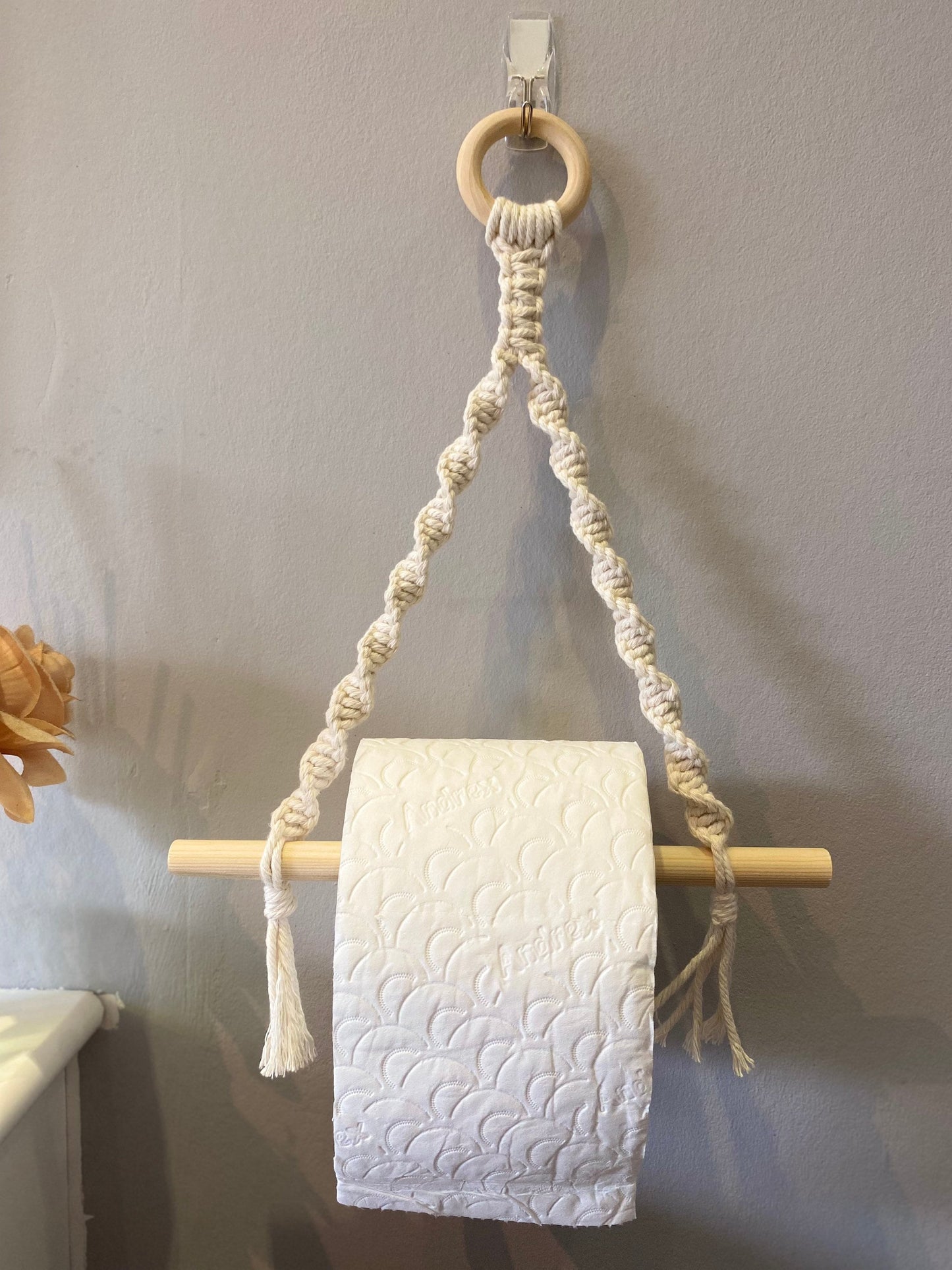 Rustic Macrame Hanging Toilet Roll Holder