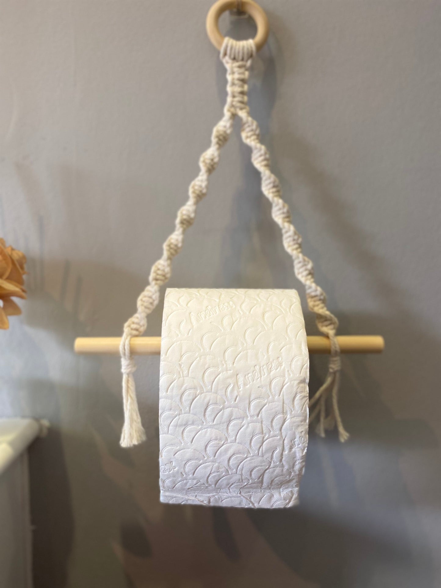 Rustic Macrame Hanging Toilet Roll Holder