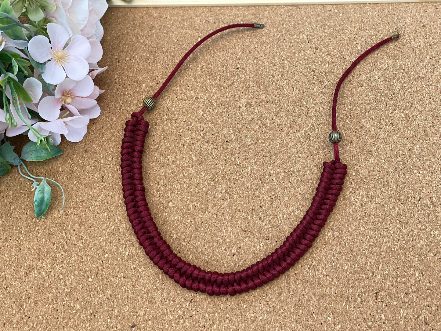 Handmade Boho Macrame Statement Chunky Necklace, Cotton Anniversary, 18th birthday gift