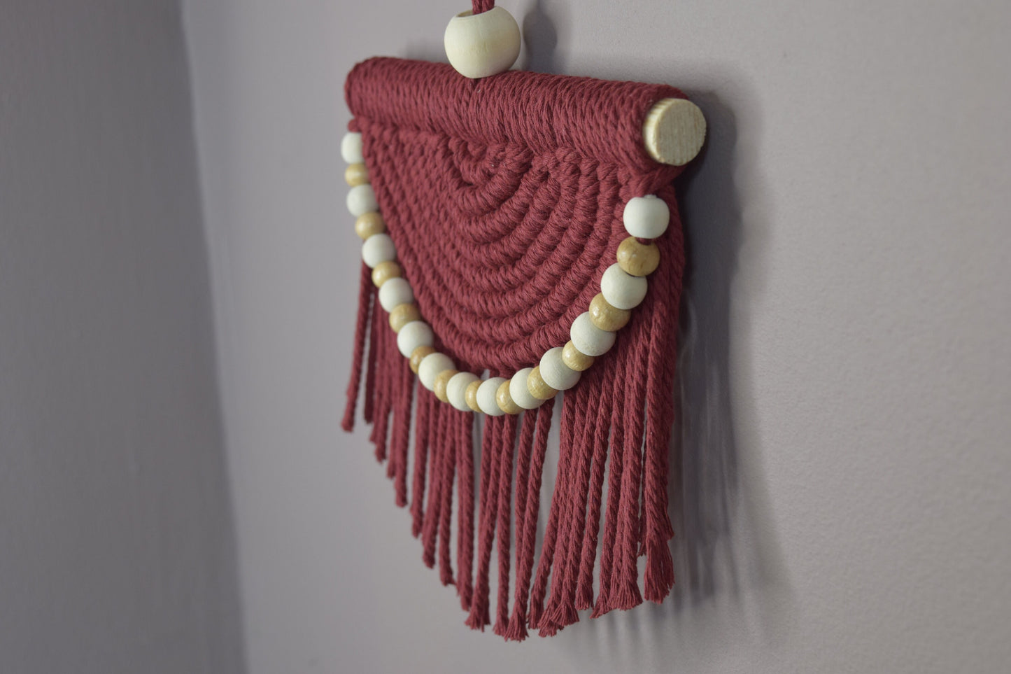 Small Macrame Half Moon Burgundy Wall Decor