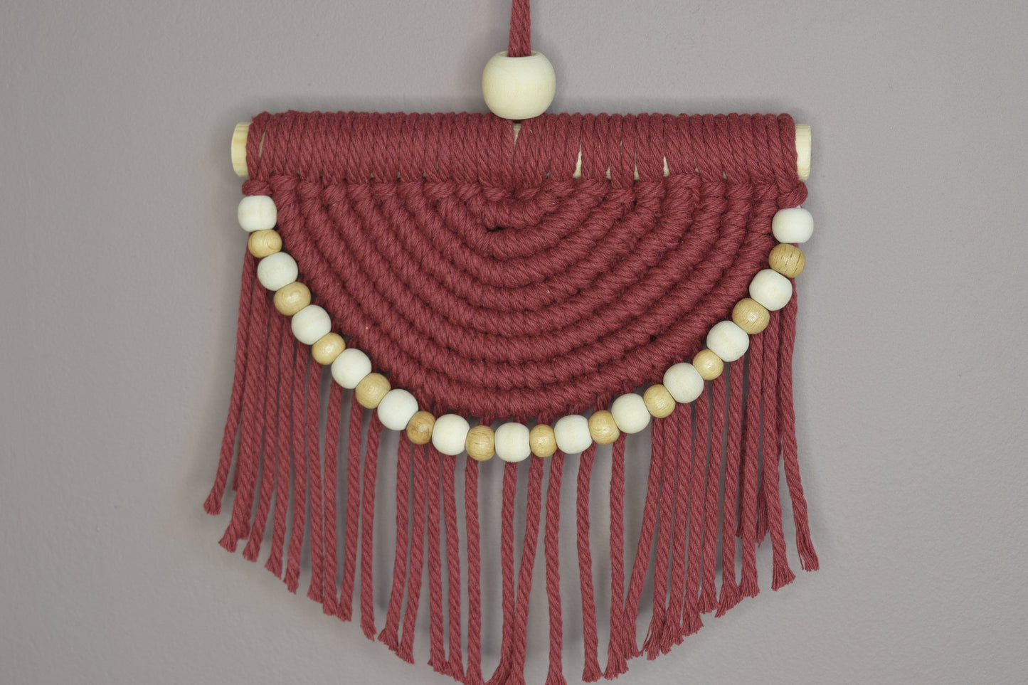 Small Macrame Half Moon Burgundy Wall Decor