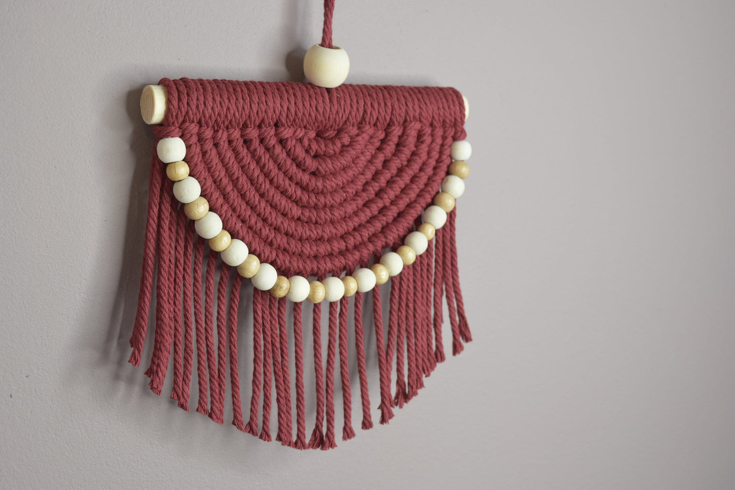 Small Macrame Half Moon Burgundy Wall Decor