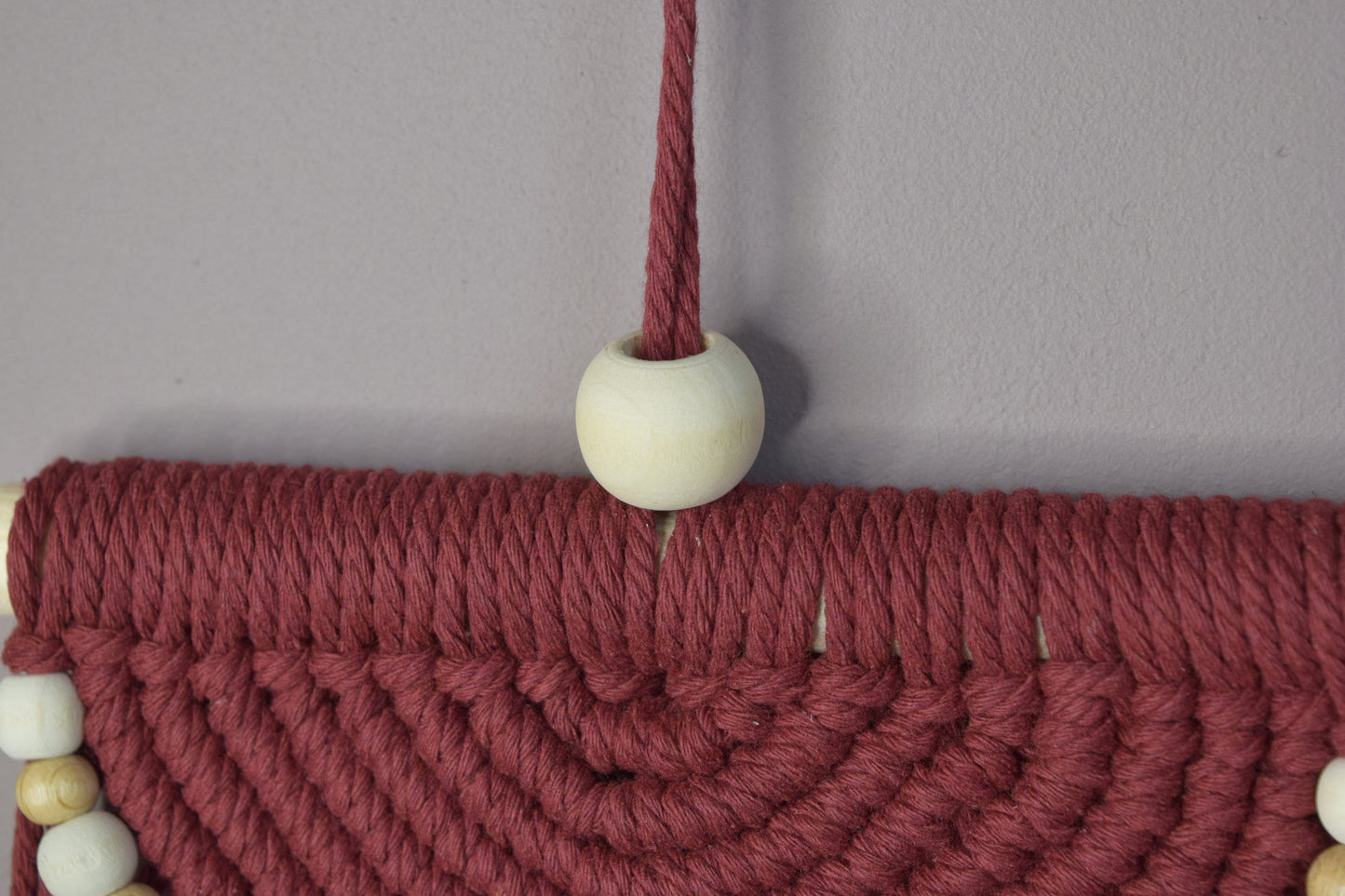 Small Macrame Half Moon Burgundy Wall Decor