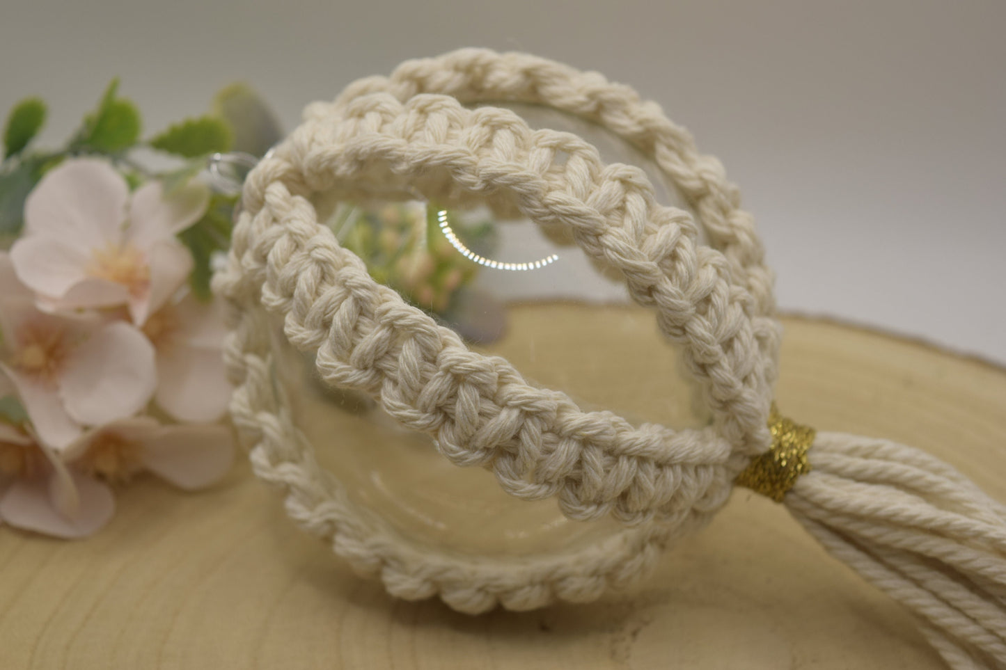 Macrame Christmas Tree Glass Baubles Ornaments
