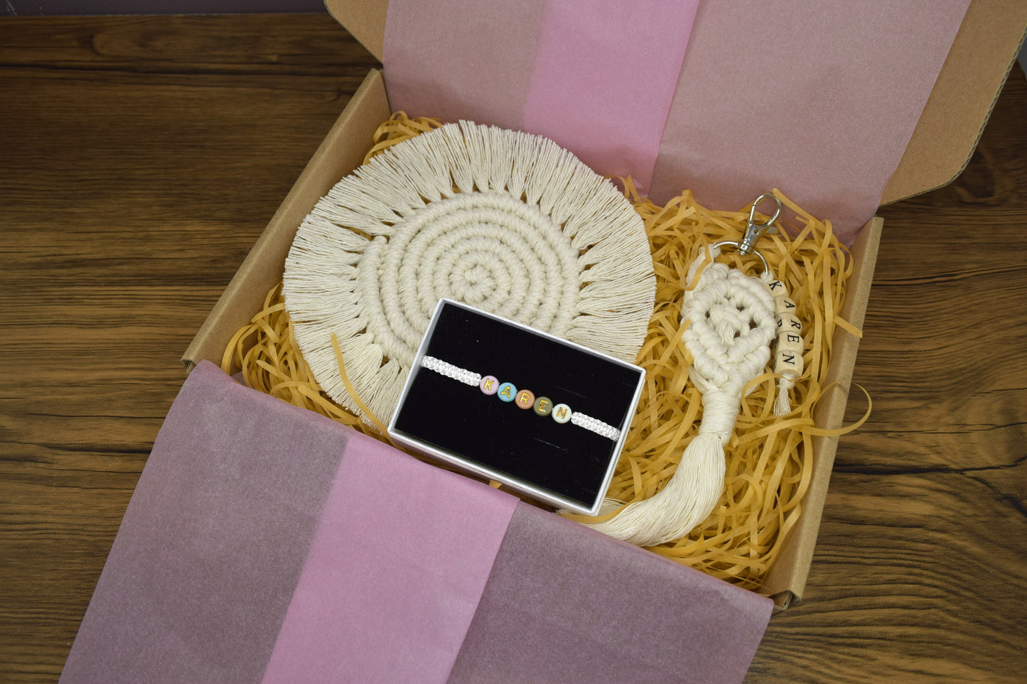 Personalised Christmas Gift Box for Her, Cotton Anniversary Gift, Eco Friendly Holiday Gift Set, Custom Macrame Gift Set, Thank you gifts