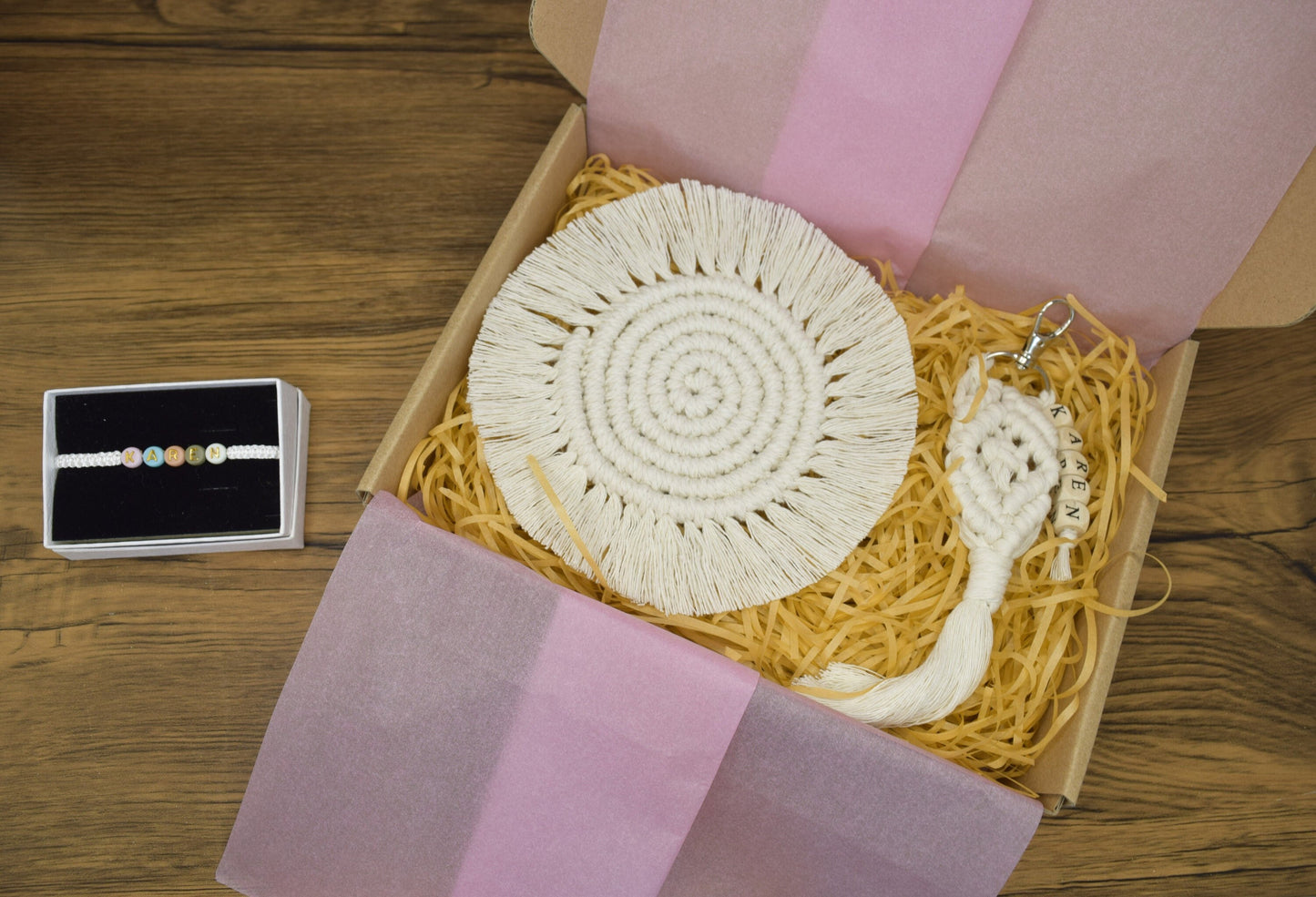 Personalised Christmas Gift Box for Her, Cotton Anniversary Gift, Eco Friendly Holiday Gift Set, Custom Macrame Gift Set, Thank you gifts