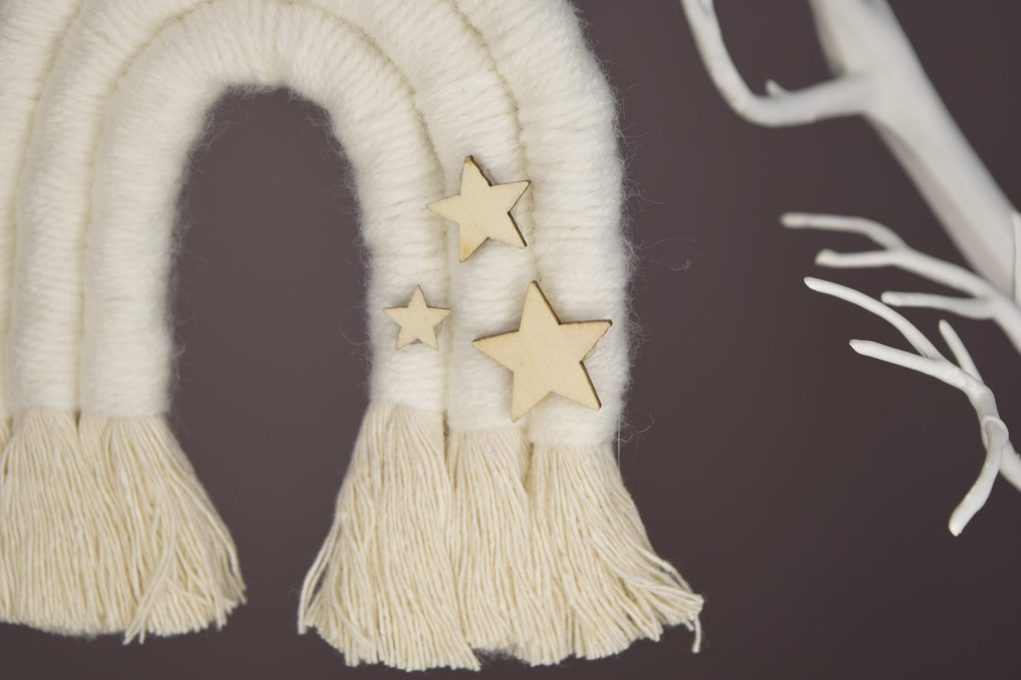 White Macrame Christmas Tree Ornaments with stars