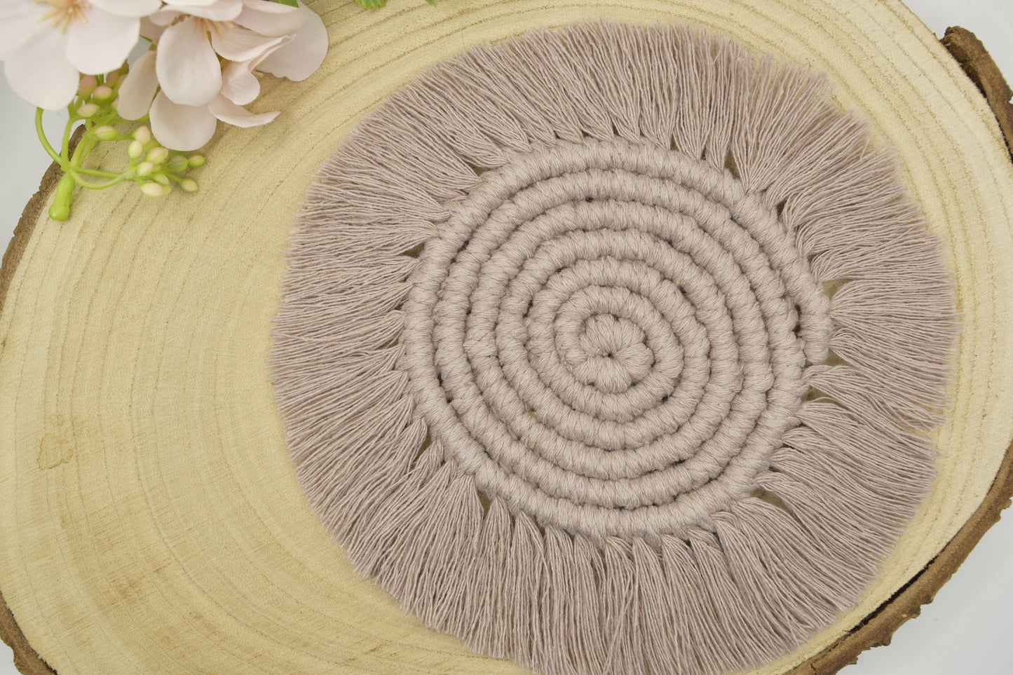 Round Macrame Coasters Set, Handmade Woven Placemats, Cotton Boho Mug Rug, Neutral Beverage Mat for Mug, Aesthetic Coffee Table Protectors