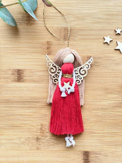 Handmade Macrame Fairy Doll, Hanging Guardian Angel Ornament with Wings