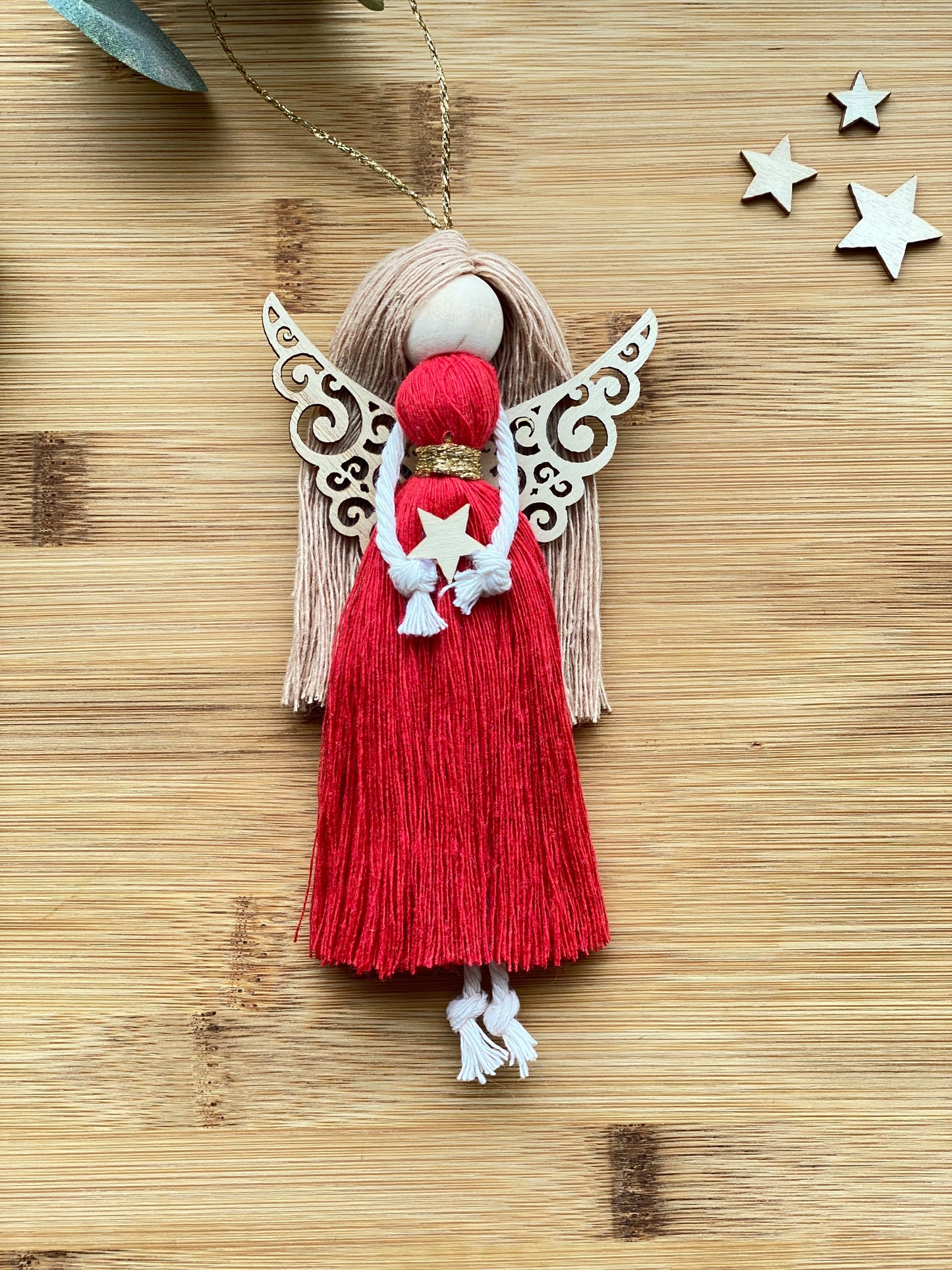 Handmade Macrame Fairy Doll, Hanging Guardian Angel Ornament with Wings