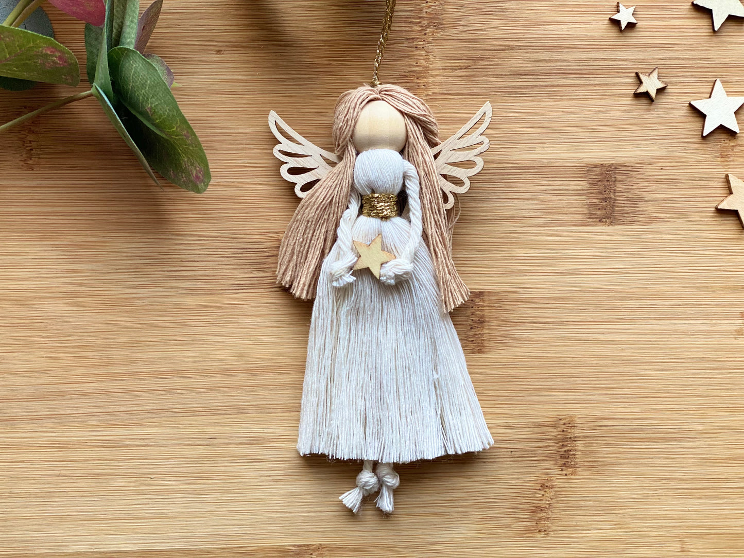 Handmade Macrame Fairy Doll, Hanging Guardian Angel Ornament with Wings