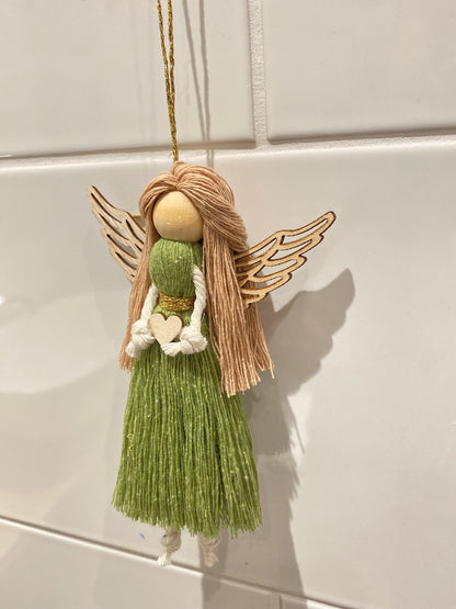 Handmade Macrame Fairy Doll, Hanging Guardian Angel Ornament with Wings