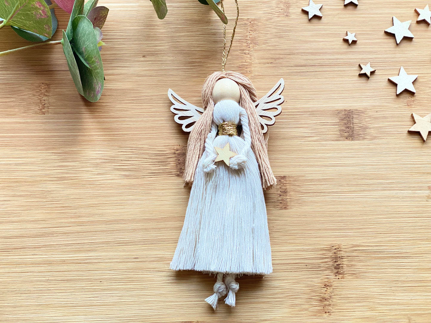 Handmade Macrame Fairy Doll, Hanging Guardian Angel Ornament with Wings