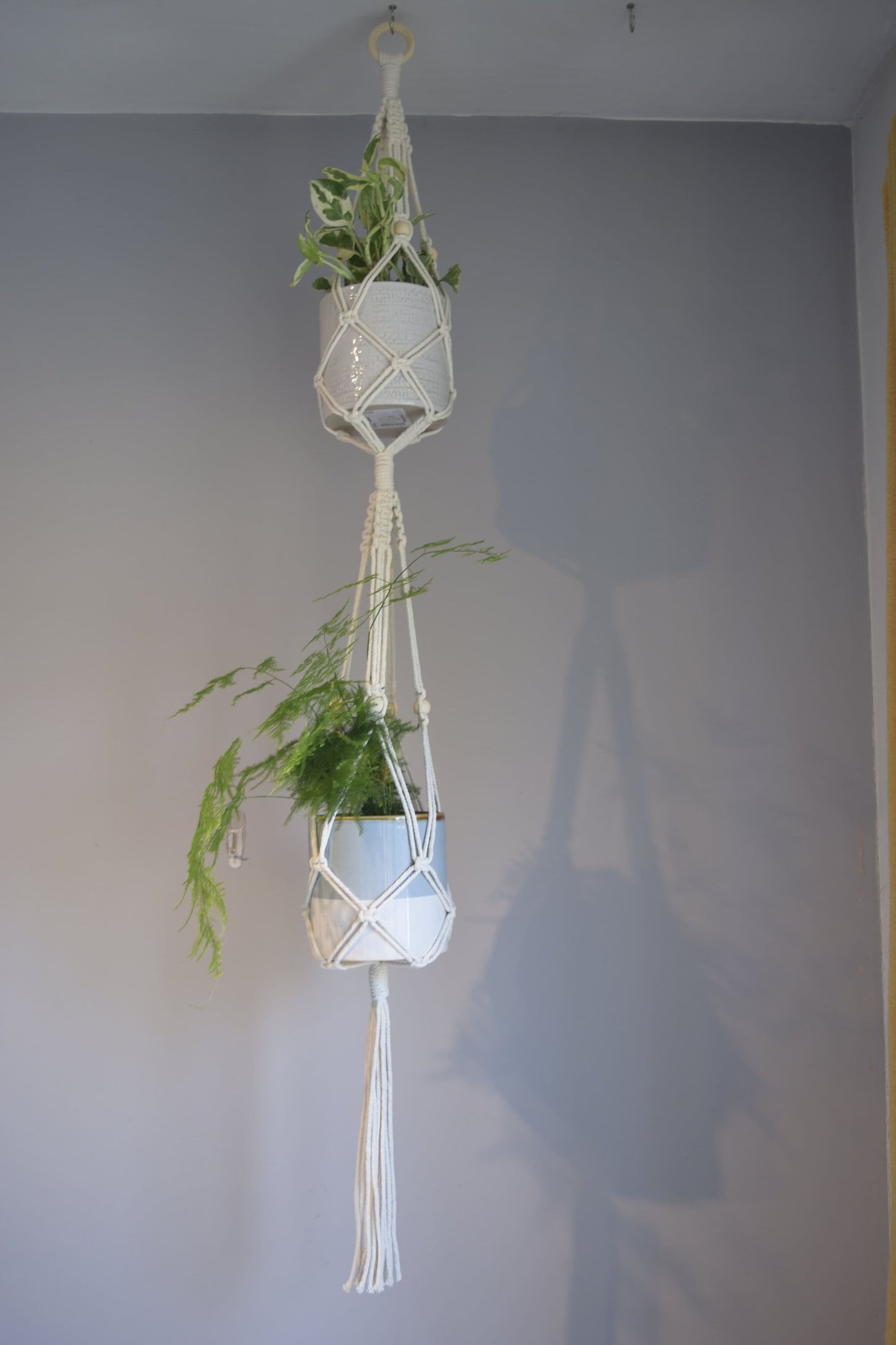 Indoor Double Tier Macrame Ceiling Plant Hanger with Tassel