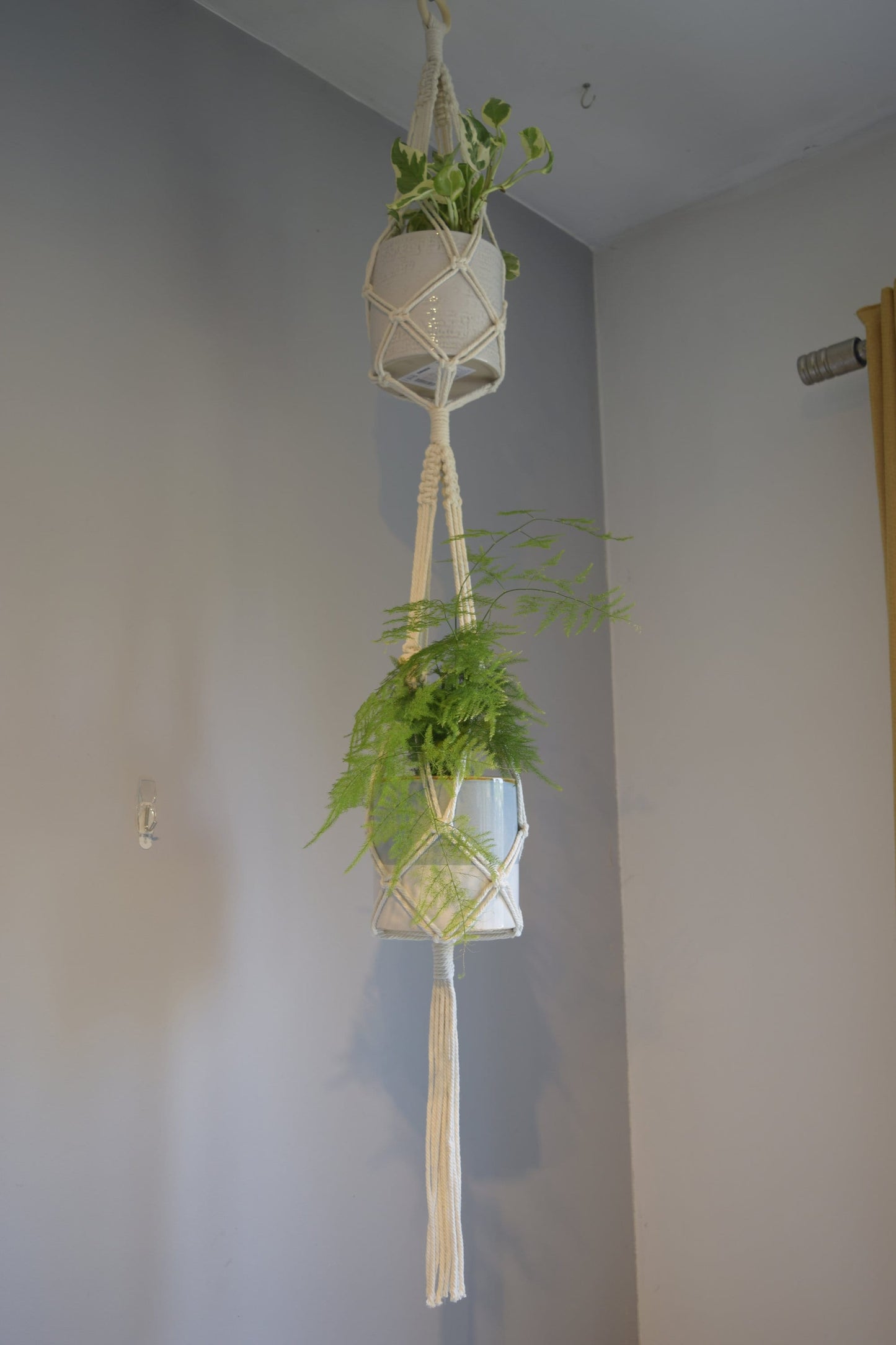 Indoor Double Tier Macrame Ceiling Plant Hanger with Tassel