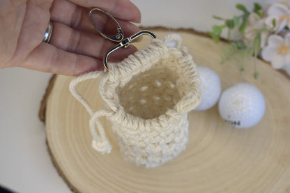 Small Drawstring Golf Ball Bag, Sustainable Golf Ball Pouch, Beige Golf Ball Holder Keychain, Portable Golf Ball Storage Bag With Hook