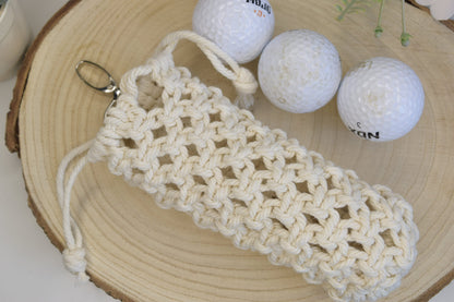 Small Drawstring Golf Ball Bag, Sustainable Golf Ball Pouch, Beige Golf Ball Holder Keychain, Portable Golf Ball Storage Bag With Hook