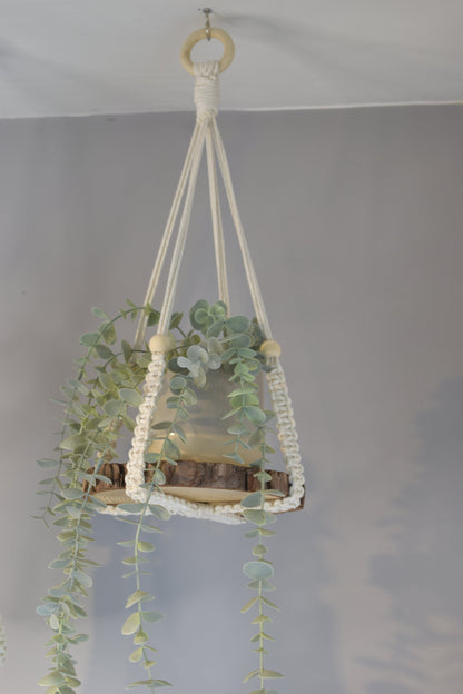 Indoor Macrame Plant Hanger No Tassel with Wooden Disc