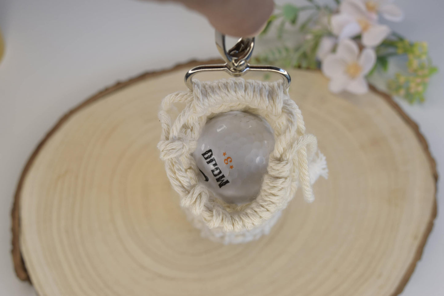 Small Drawstring Golf Ball Bag, Sustainable Golf Ball Pouch, Beige Golf Ball Holder Keychain, Portable Golf Ball Storage Bag With Hook