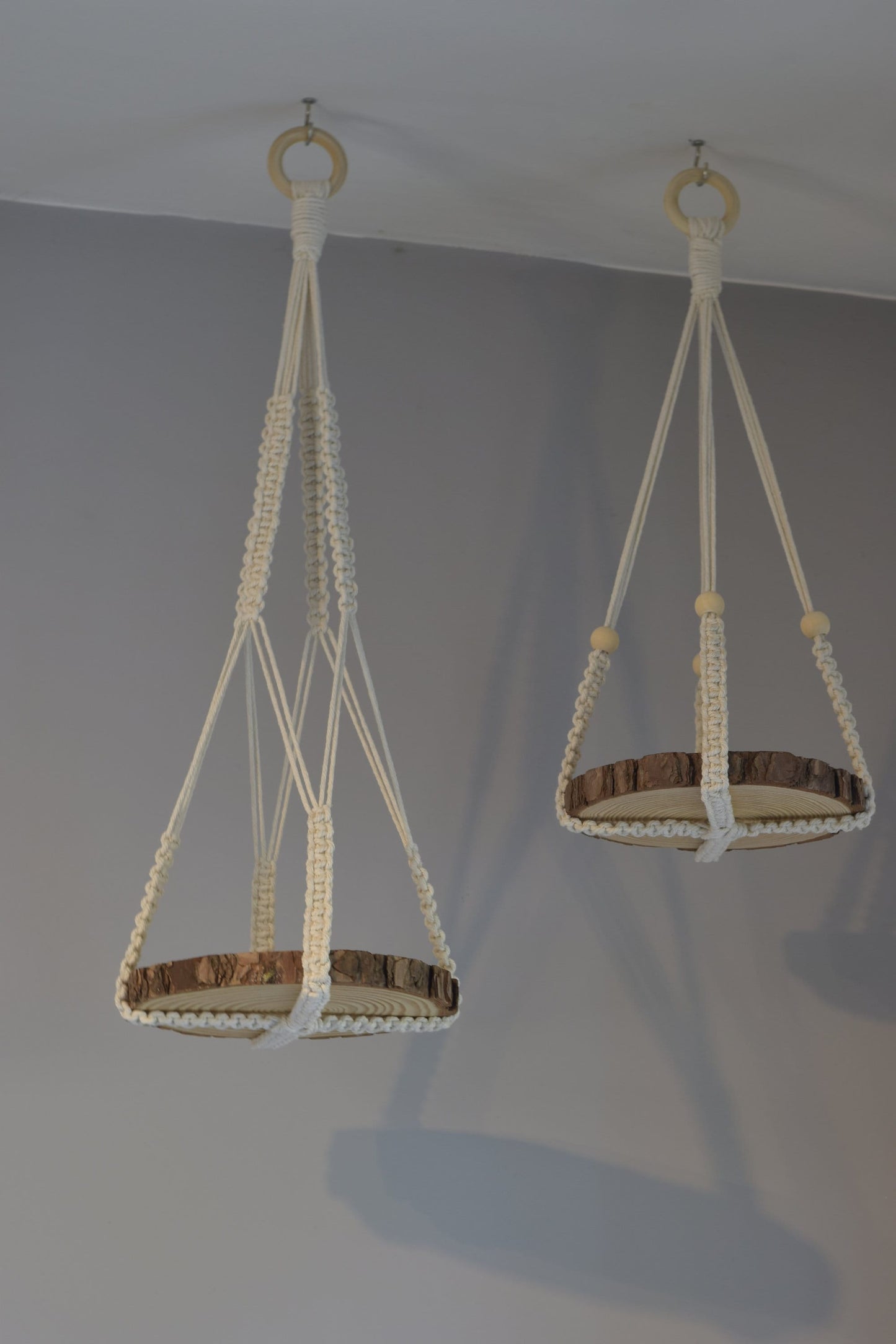 Indoor Macrame Plant Hanger No Tassel with Wooden Disc