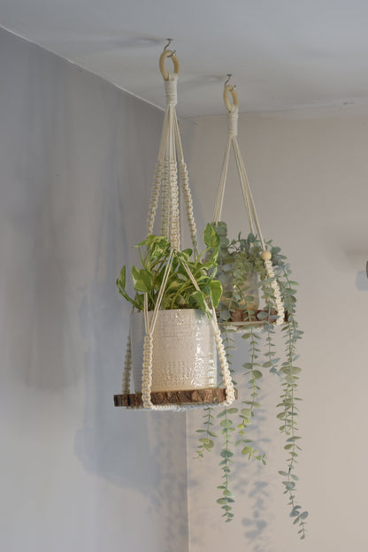 Indoor Macrame Plant Hanger No Tassel with Wooden Disc