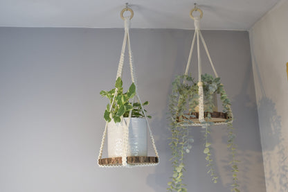 Indoor Macrame Plant Hanger No Tassel with Wooden Disc