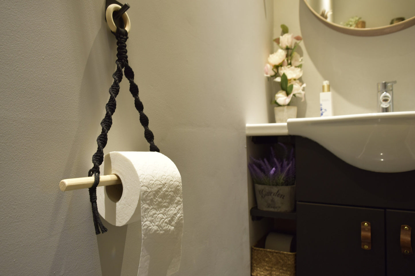 Black Macrame Toilet Roll Holder