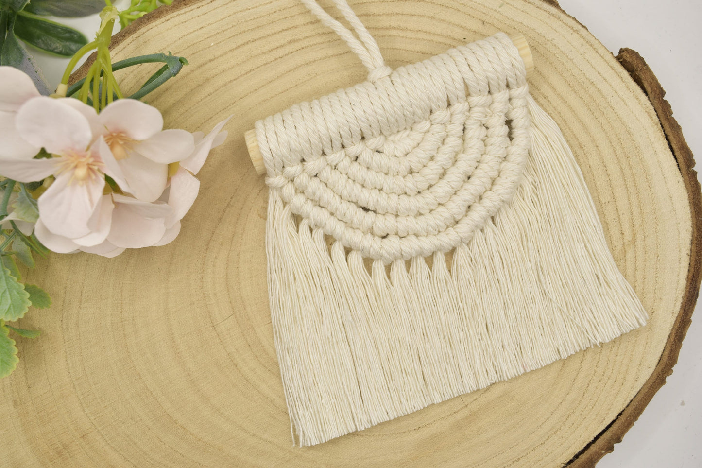 Beige Half Moon Macrame Wall Hanging