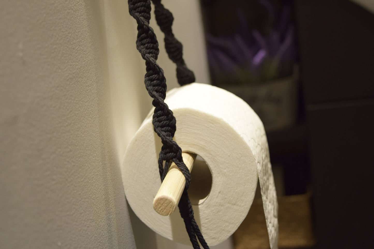 Black Macrame Toilet Roll Holder