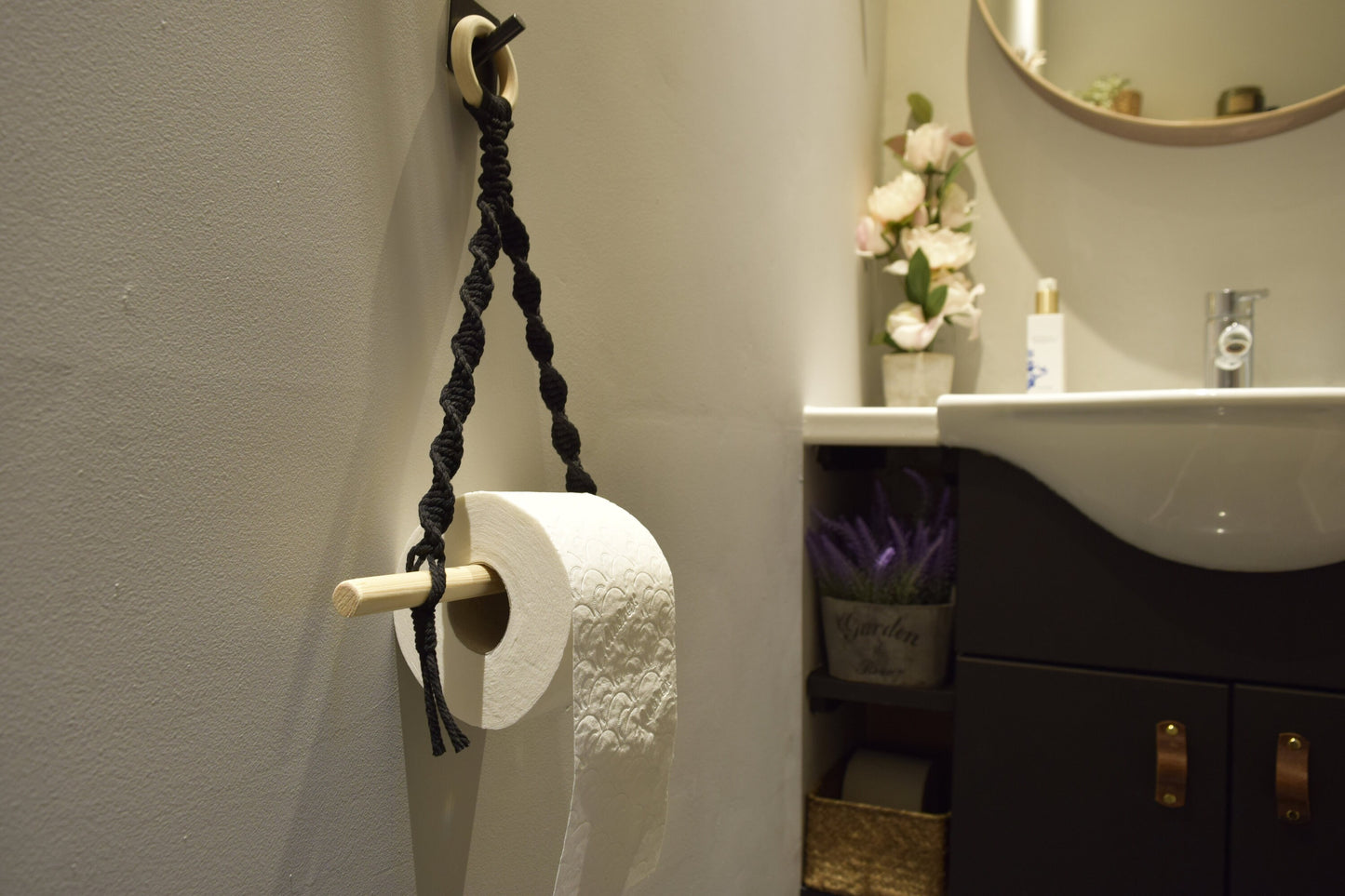 Black Macrame Toilet Roll Holder