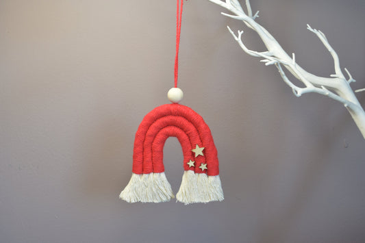 Red Macrame Christmas Tree Ornaments