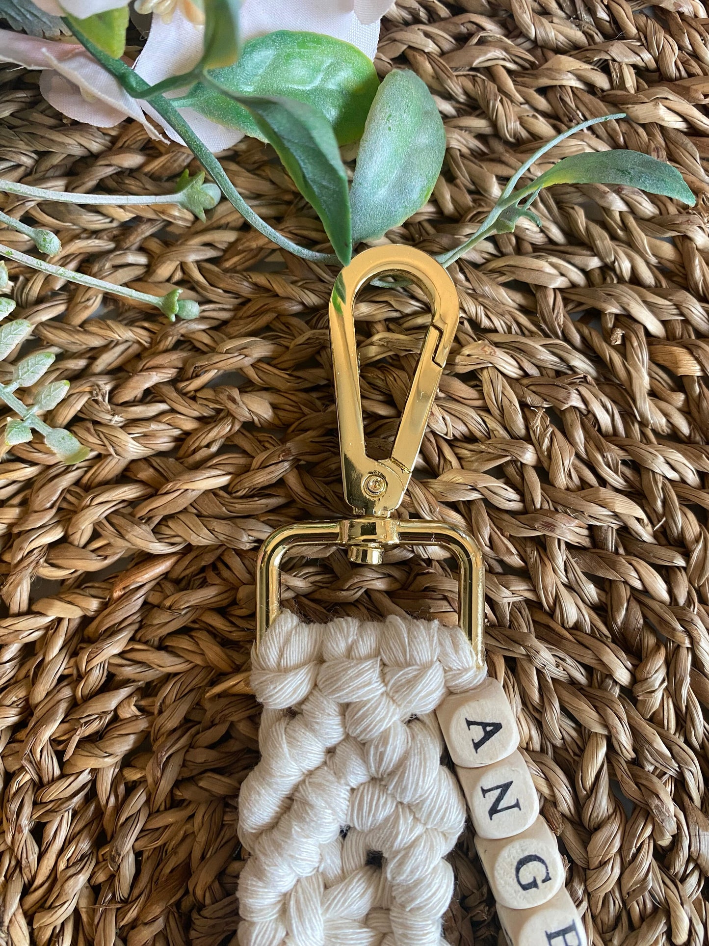 Personalised Beige Macrame Keyring