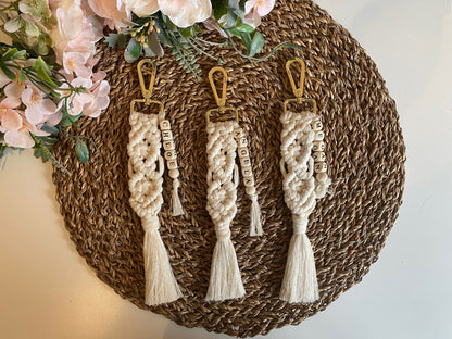 Personalised Beige Macrame Keyring