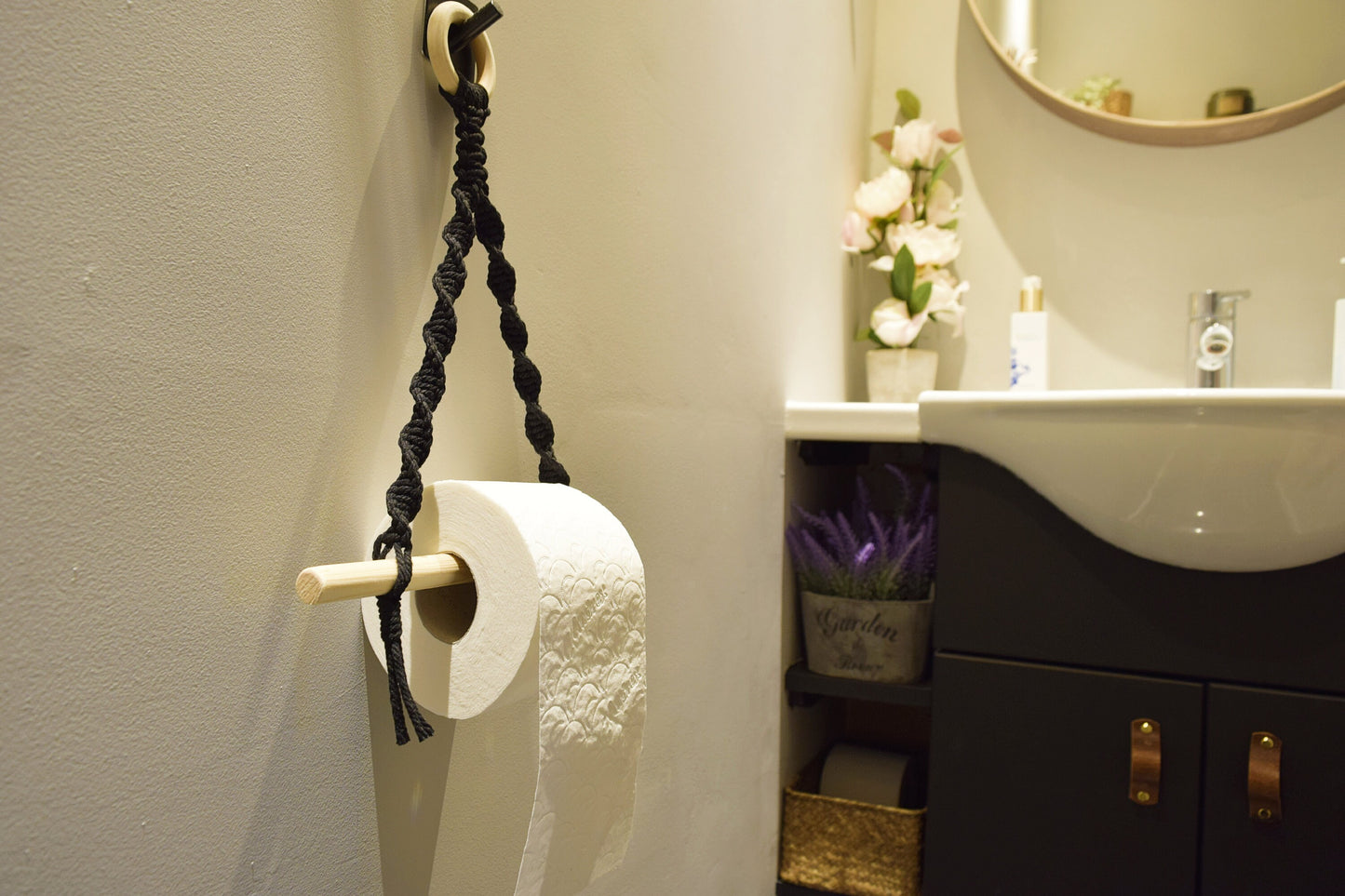 Black Macrame Toilet Roll Holder